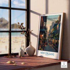 New Orleans Poster | Iconic Louisiana Cityscape Canvas Print displayed in a modern setting with beach view.
