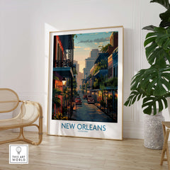 New Orleans Poster | Iconic Louisiana Cityscape Canvas Print showcasing a vibrant street scene in the heart of New Orleans.