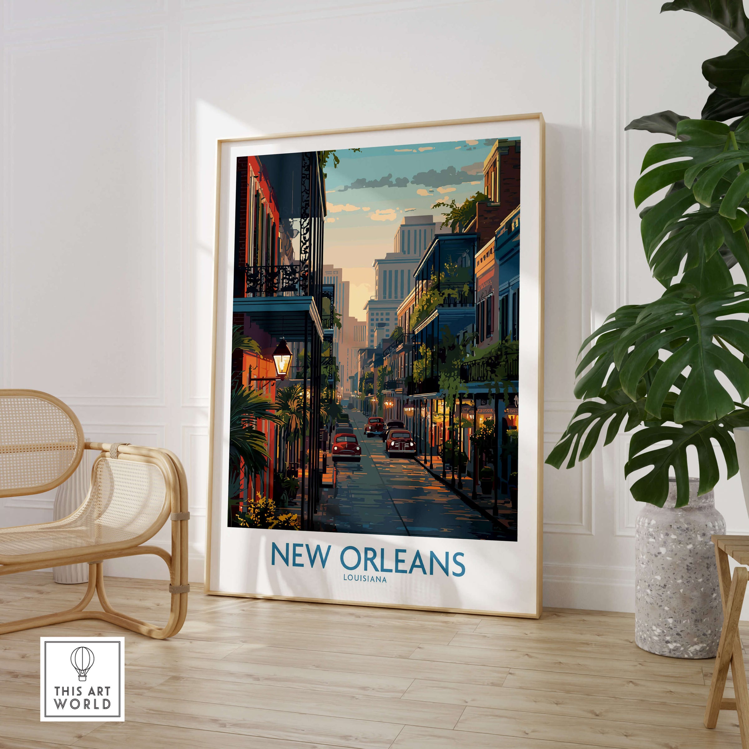 New Orleans Poster | Iconic Louisiana Cityscape Canvas Print showcasing a vibrant street scene in the heart of New Orleans.
