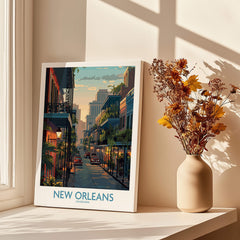 New Orleans Poster | Iconic Louisiana Cityscape Canvas Print in a sunlit room with decorative flowers.