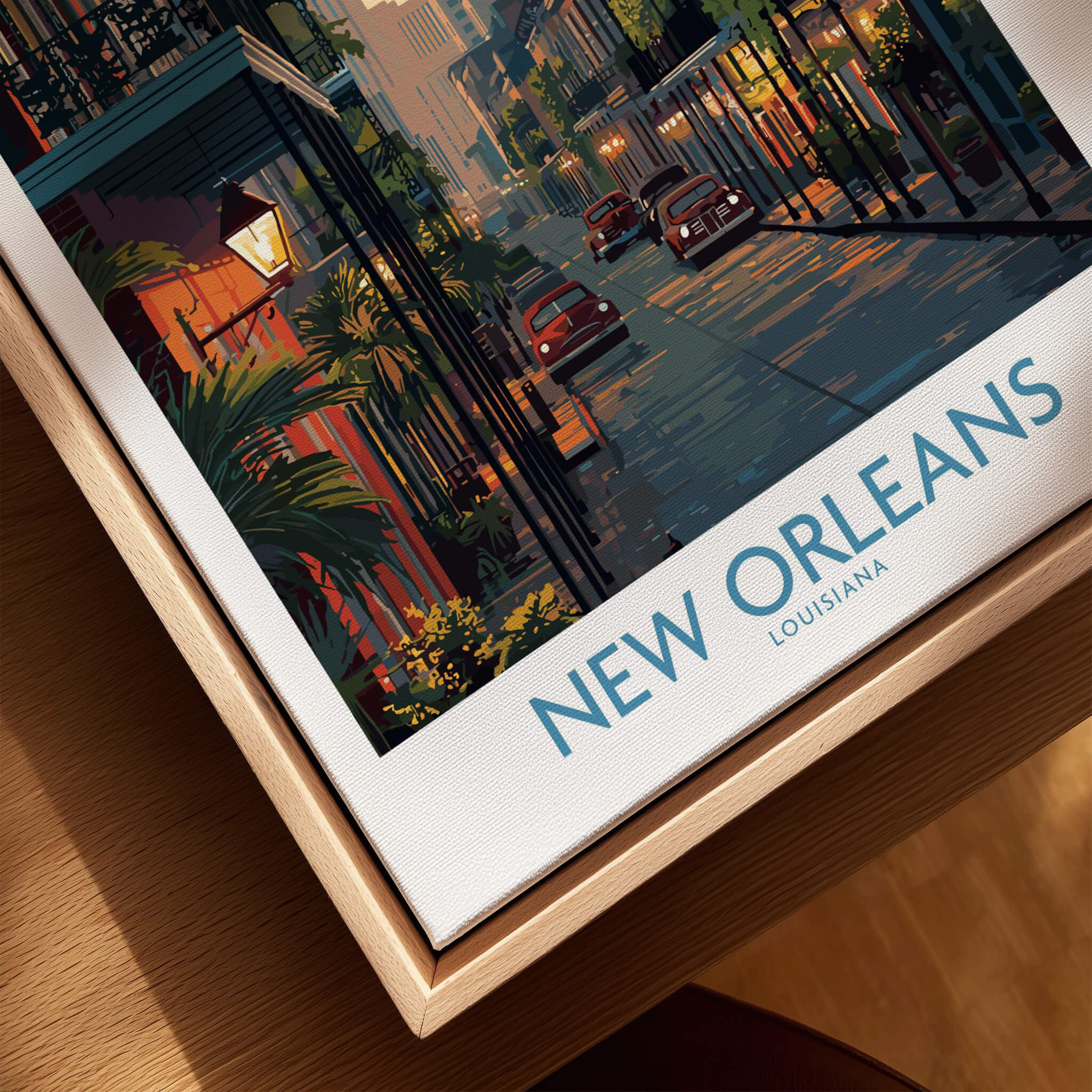 New Orleans Poster | Iconic Louisiana Cityscape Canvas Print showcasing a vibrant street scene in New Orleans.