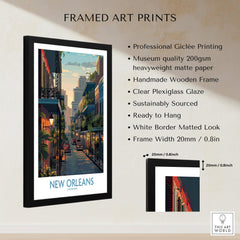 New Orleans Poster | Iconic Louisiana Cityscape Canvas Print framed art print showcasing vibrant streets of New Orleans.