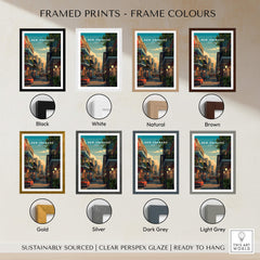Framed prints showcasing frame colors for New Orleans Travel Poster | Tropical French Quarter Wall Art Print.