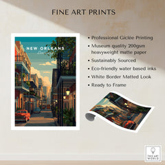 New Orleans Travel Poster | Tropical French Quarter Wall Art Print featuring classic architecture and lush gardens.
