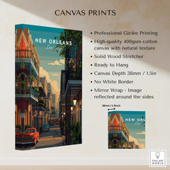 New Orleans Travel Poster | Tropical French Quarter Wall Art Print showing professional giclée printing and design features.