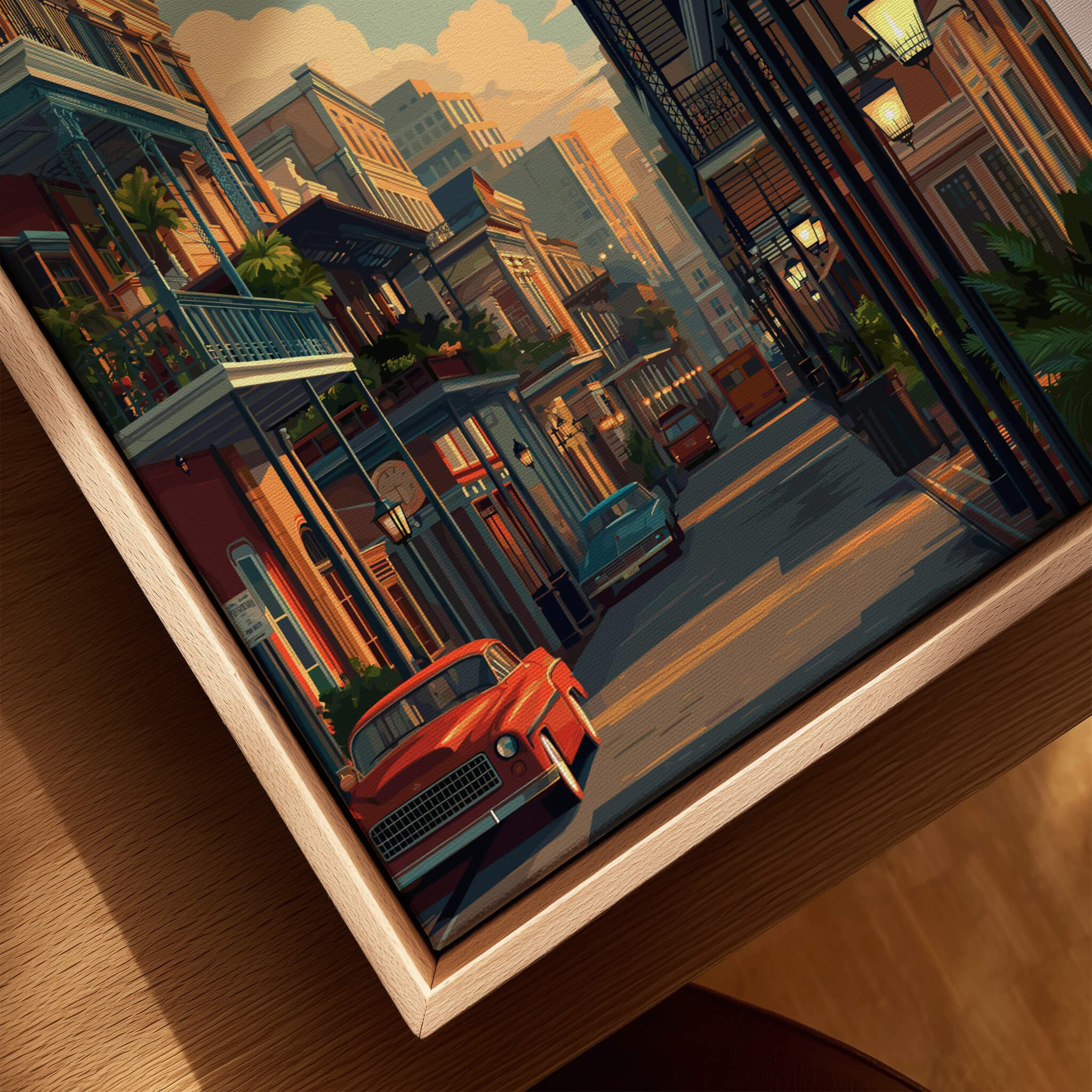 New Orleans Travel Poster | Tropical French Quarter Wall Art Print showcasing a vibrant street scene in the French Quarter.