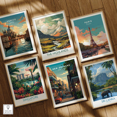 New Orleans Travel Poster | Tropical French Quarter Wall Art Print displayed among other travel posters.