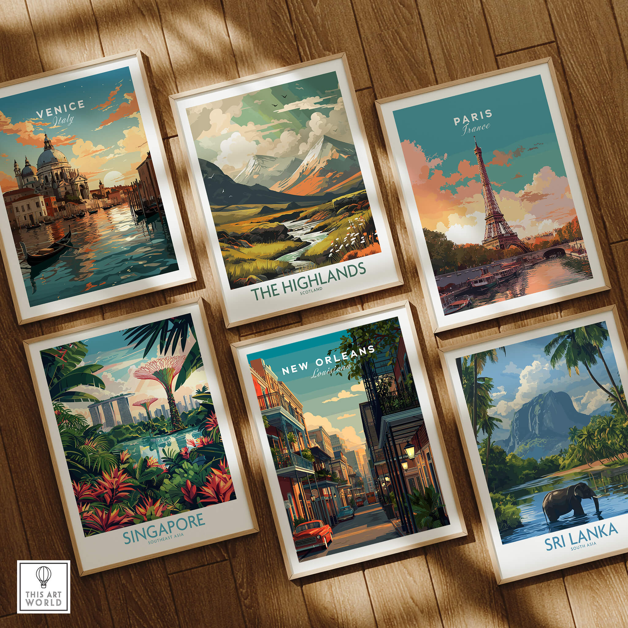 New Orleans Travel Poster | Tropical French Quarter Wall Art Print displayed among other travel posters.