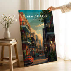 New Orleans Travel Poster | Tropical French Quarter Wall Art Print featuring a street scene in New Orleans.