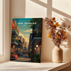 New Orleans Travel Poster | Tropical French Quarter Wall Art Print showcasing a vibrant street scene in the French Quarter.