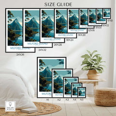 New Zealand Milford Sound Mitre Peak Poster Fiord Travel Print Landscape Wall Art NZ Size Guide for Various Dimensions