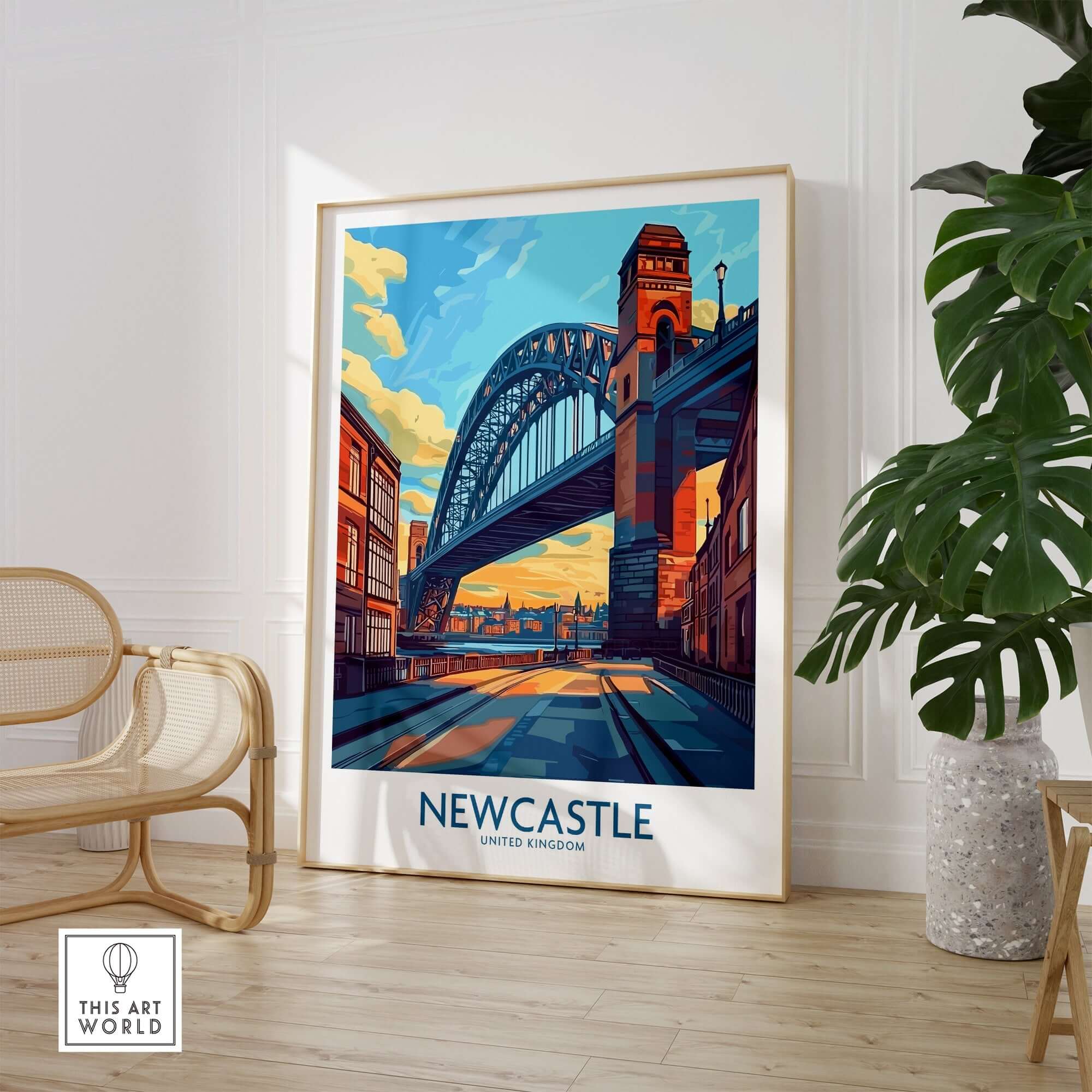 Newcastle Art Print featuring the iconic Tyne Bridge in a cozy interior setting.