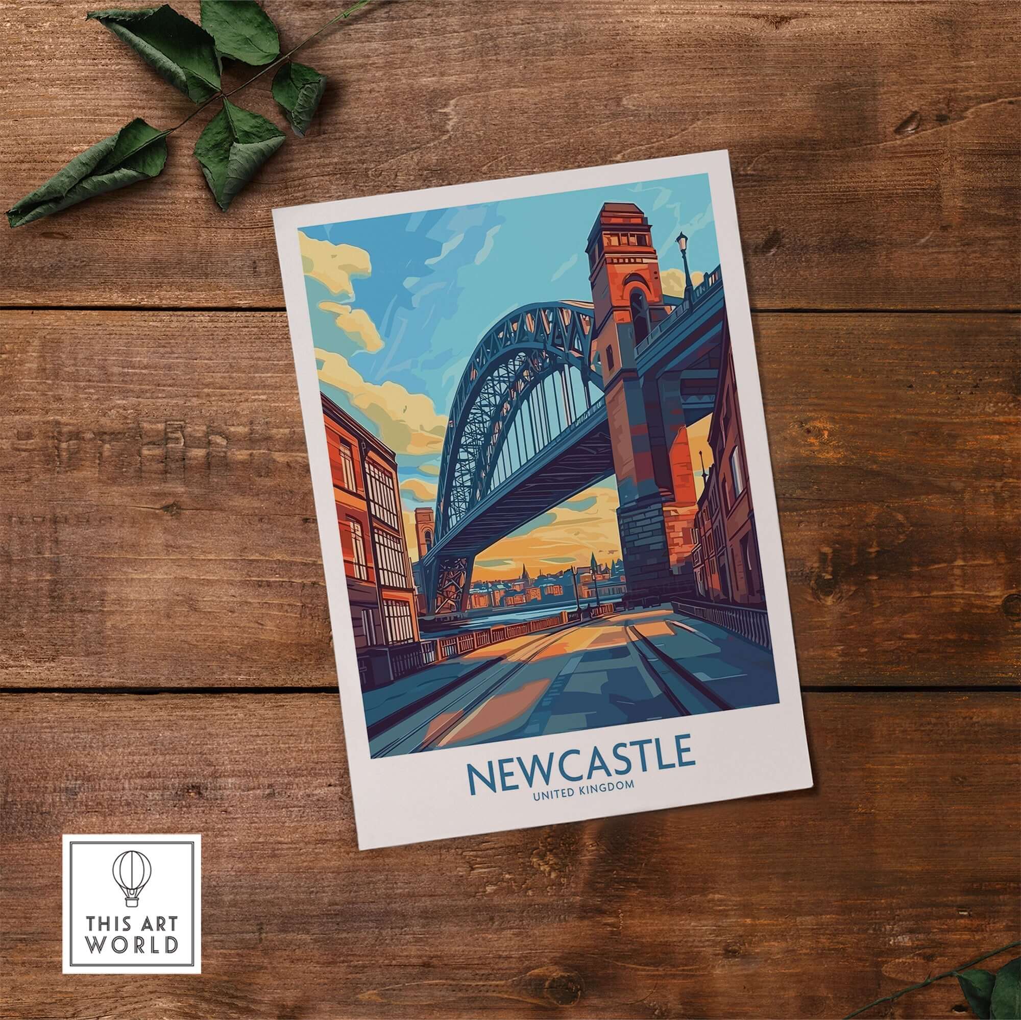 Newcastle Art Print featuring the iconic Tyne Bridge, colorful art decor for homes.
