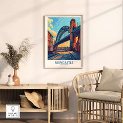 Newcastle Art Print featuring the iconic Tyne Bridge in a stylish home setting.