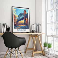 Newcastle Art Print displayed in a stylish interior showcasing the iconic Tyne Bridge.