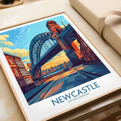 Newcastle Art Print showcasing the iconic Tyne Bridge in vibrant colors, perfect for art lovers and travelers.