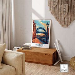Newcastle Poster showcasing the Tyne Bridge, perfect for adding charm to home or office decor.