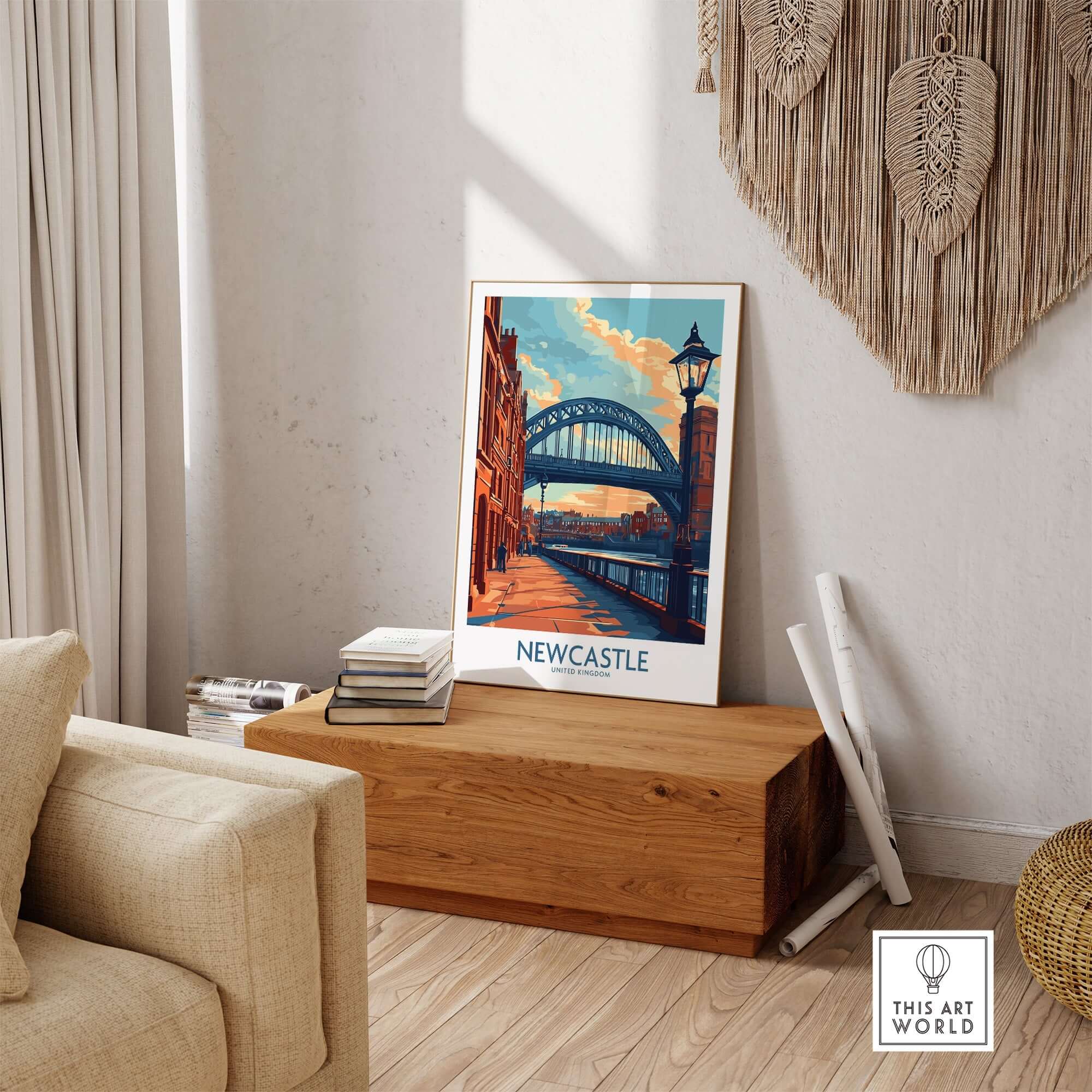 Newcastle Poster showcasing the Tyne Bridge, perfect for adding charm to home or office decor.