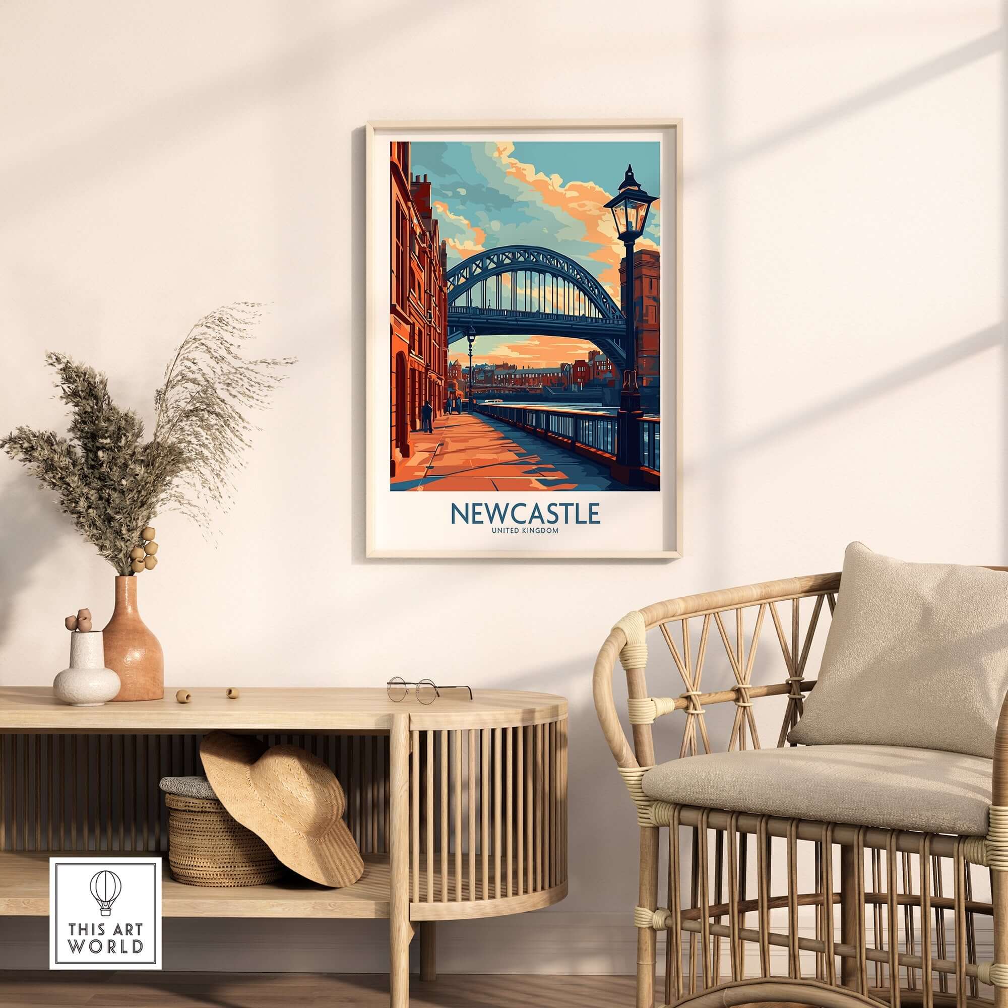 Newcastle Poster featuring the Tyne Bridge, a stunning print for home or office decor. Celebrate Newcastle's beauty!