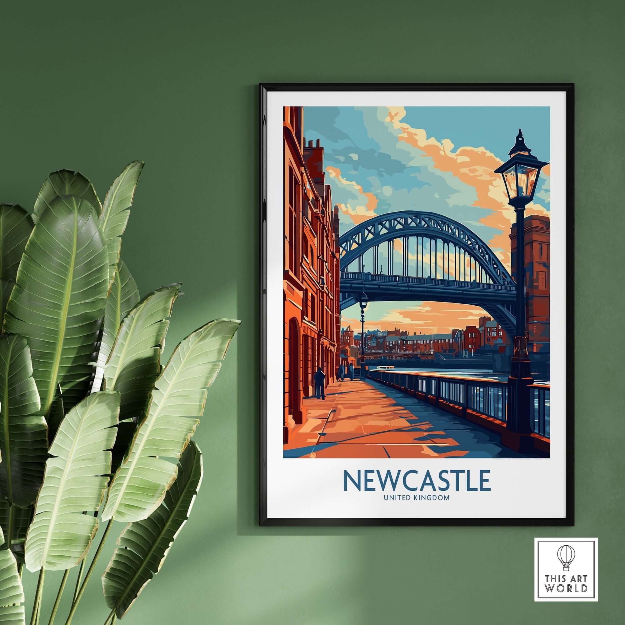 Newcastle Poster featuring the iconic Tyne Bridge, perfect for decorating any room with charm.
