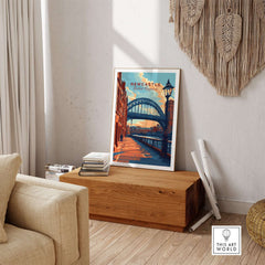 Newcastle Print showcasing the Tyne Bridge in a stylish home setting with charming decor.