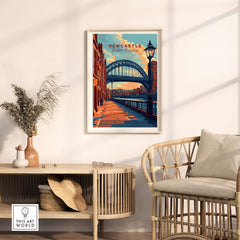 Newcastle Print featuring the iconic Tyne Bridge, displayed in a stylish home setting.
