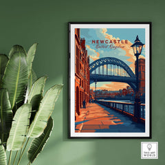 Newcastle Print showcasing the iconic Tyne Bridge in a vibrant cityscape design on display.