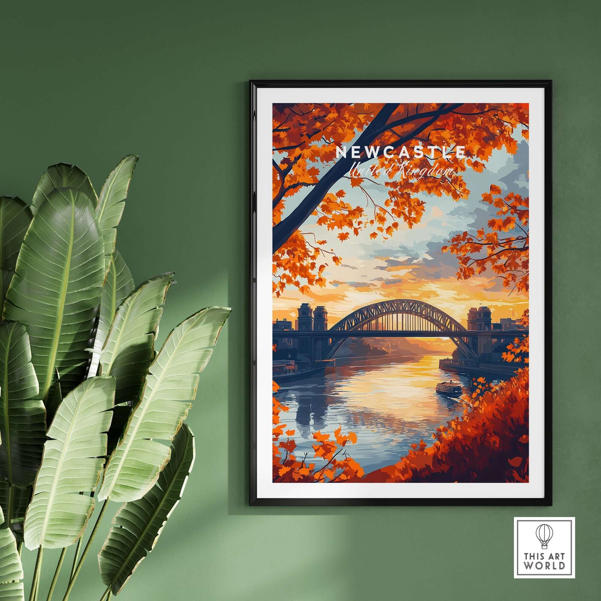 Newcastle Print England featuring Tyne Bridge and sunset, adding beauty to your home decor.
