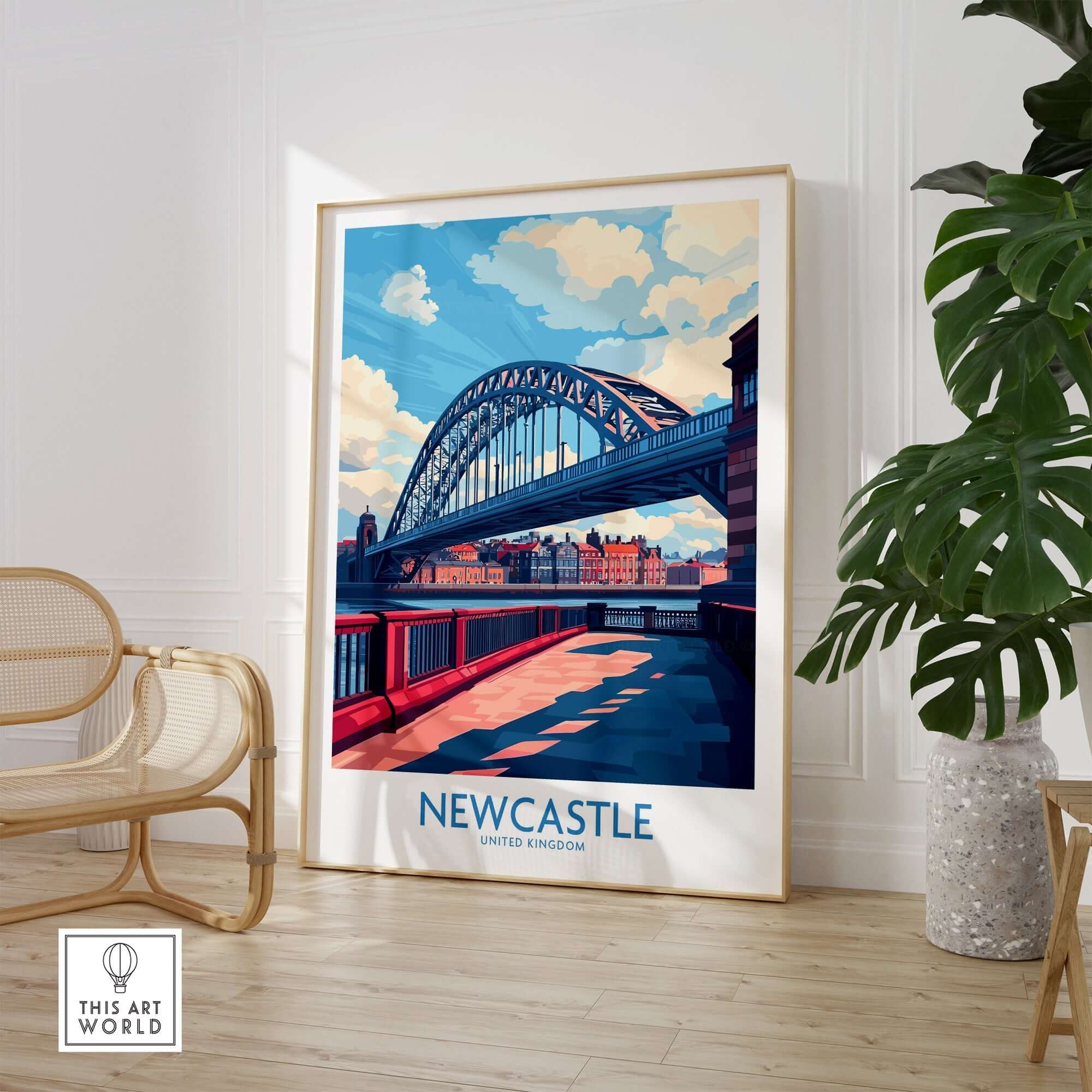 Newcastle Travel Poster featuring the iconic Tyne Bridge, bringing the beauty of Newcastle into your home decor.