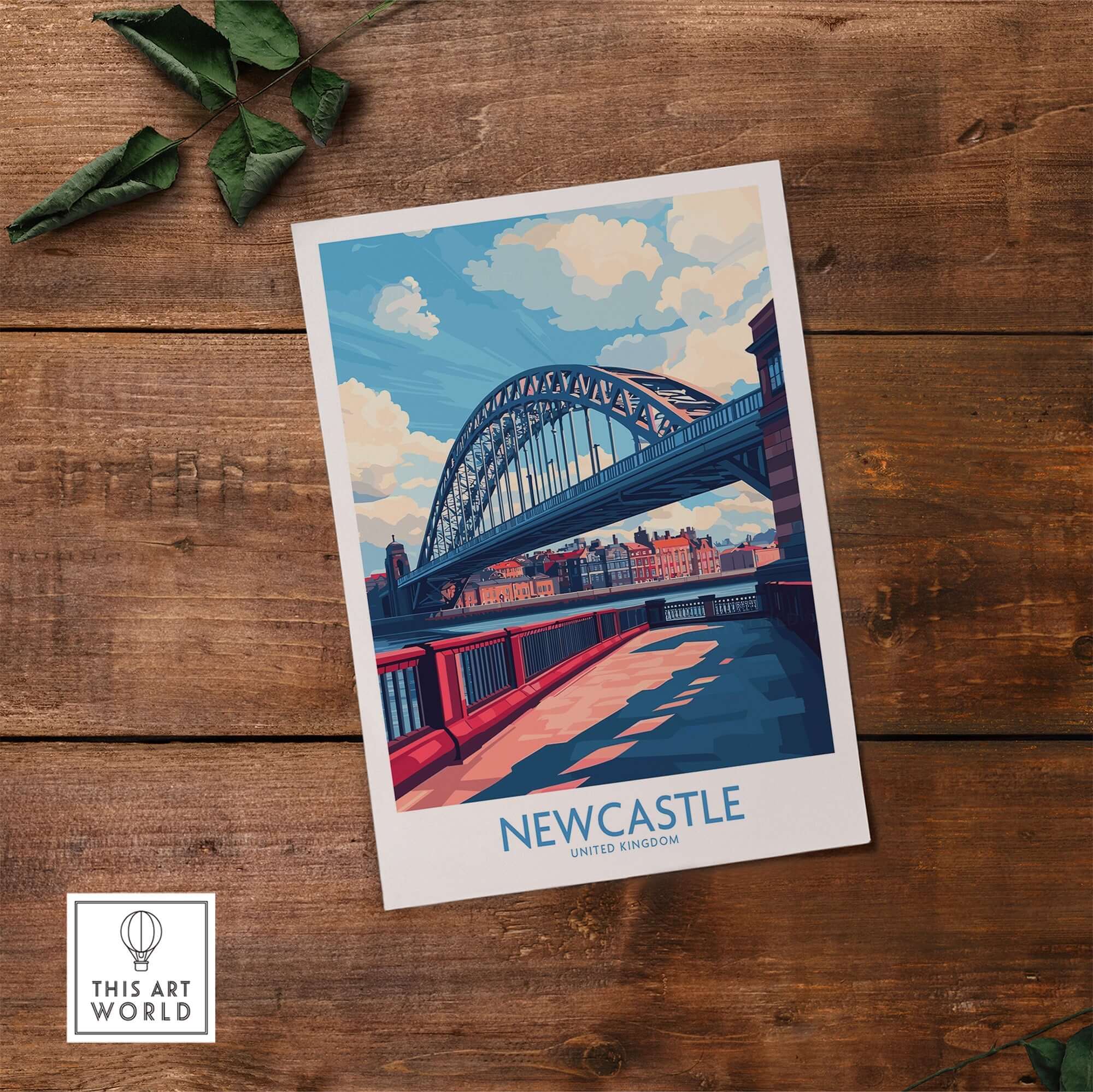 Newcastle Travel Poster showcasing the iconic Tyne Bridge, perfect for adding charm to your home decor.