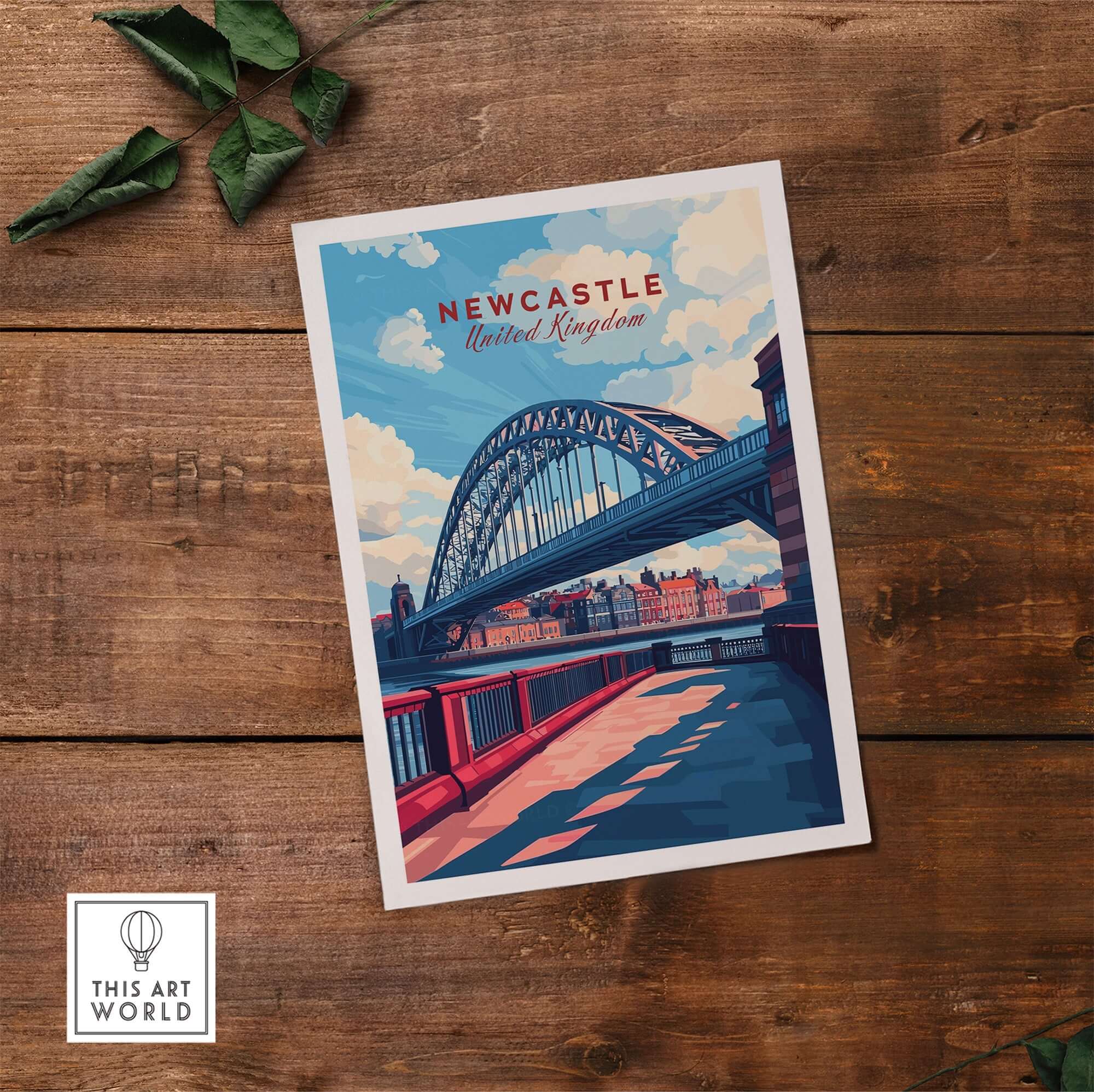 Newcastle Travel Print showcasing the Tyne Bridge, a vibrant artwork of Newcastle, United Kingdom.