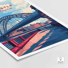 Newcastle Travel Print showcasing the iconic Tyne Bridge with vibrant colors and artistic design.