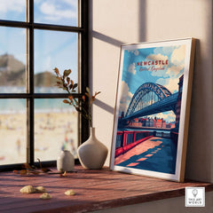 Newcastle Travel Print showcasing the iconic Tyne Bridge in a stylish frame, perfect for art lovers.