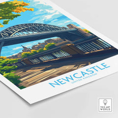 Newcastle upon Tyne Travel Poster featuring the iconic bridge and vibrant cityscape.