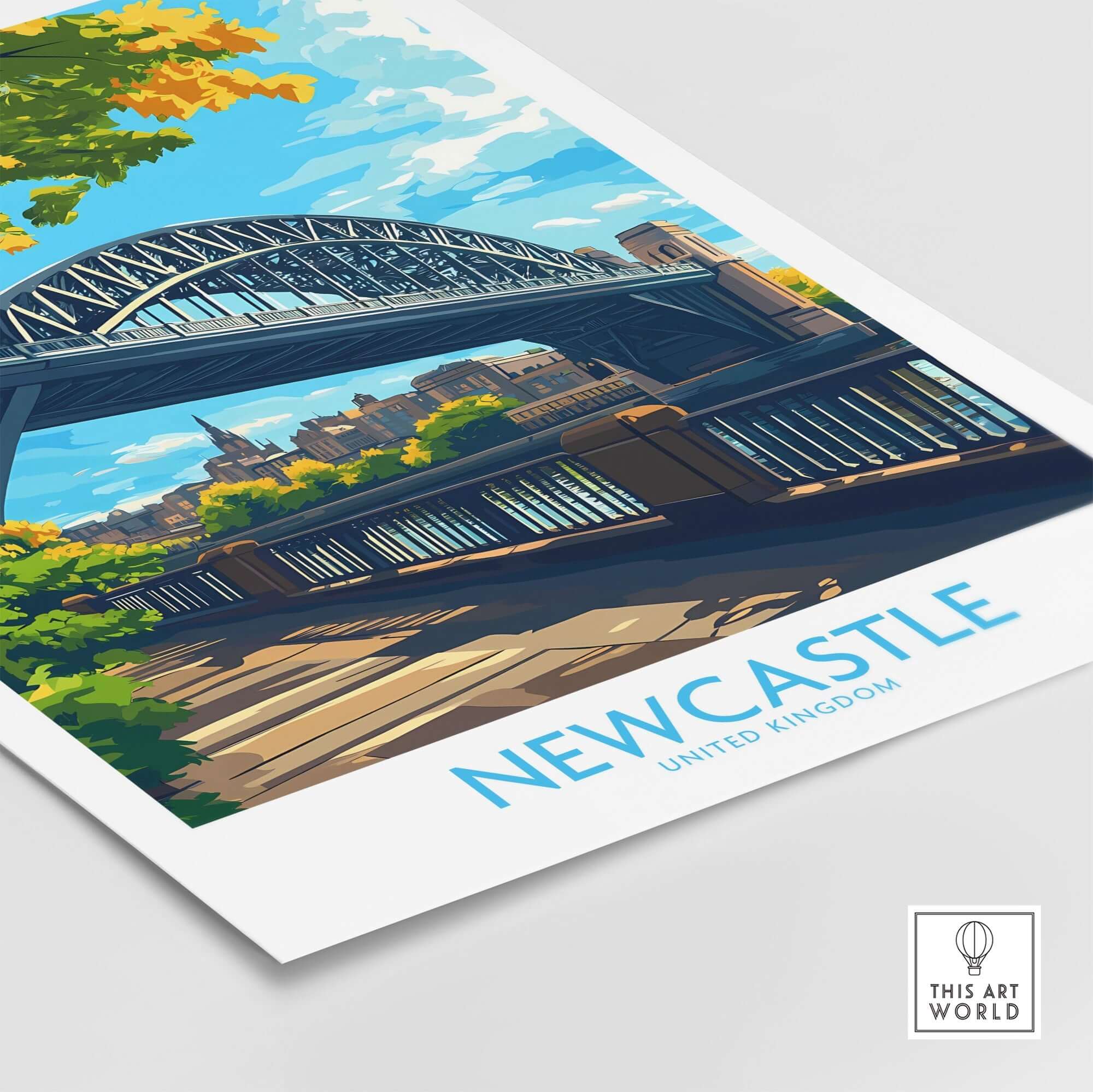 Newcastle upon Tyne Travel Poster featuring the iconic bridge and vibrant cityscape.
