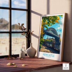 Beautiful Newcastle upon Tyne Travel Poster displaying the iconic bridge and scenic views, perfect for home decor.