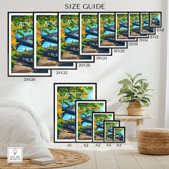 Newcastle upon Tyne Travel Print size guide showcasing various frame dimensions for artistic displays.