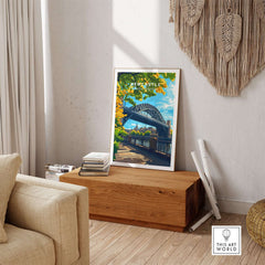 Newcastle upon Tyne Travel Print displayed in a stylish living room setting with natural decor.
