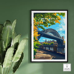 Newcastle upon Tyne Travel Print featuring the iconic bridge and vibrant scenery.