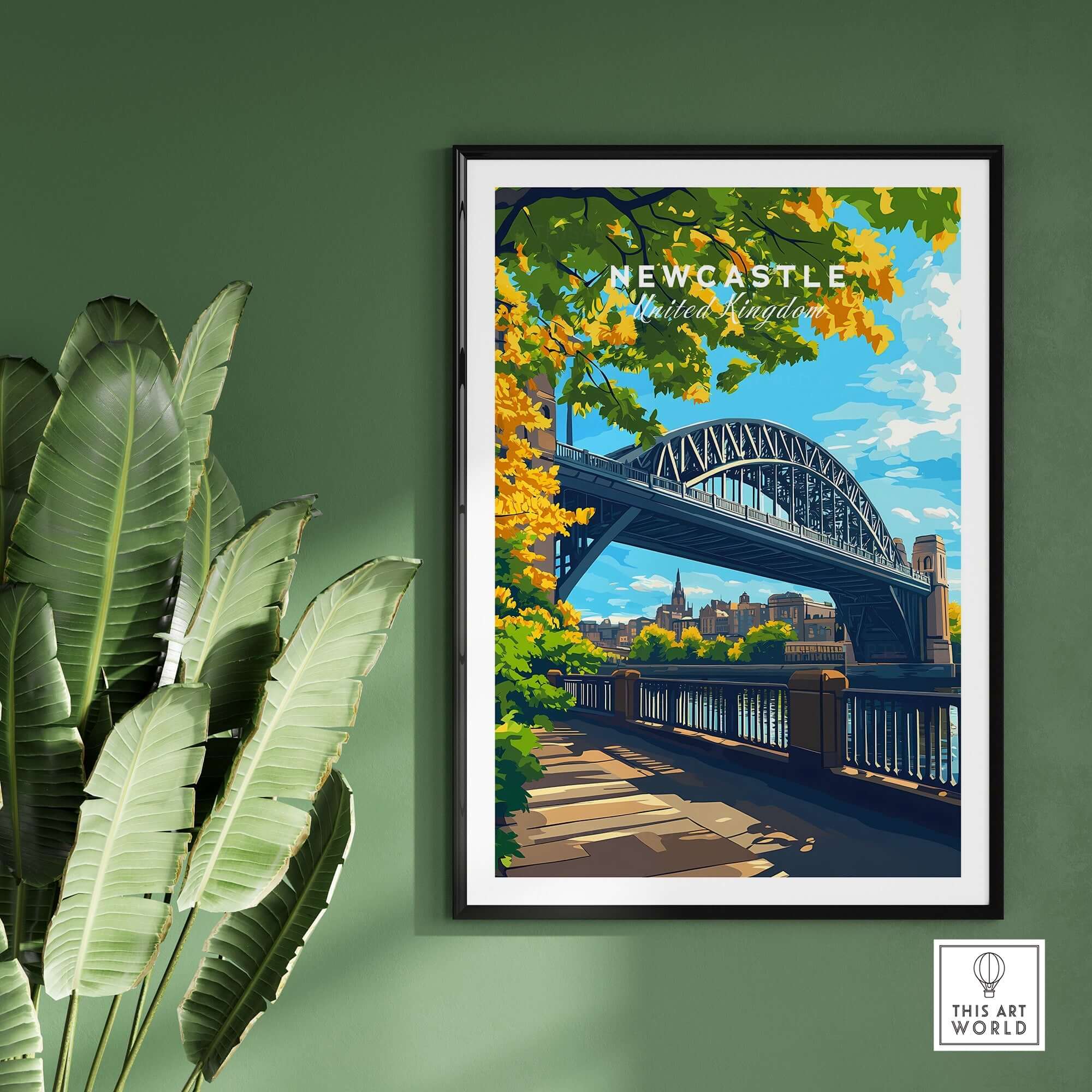 Newcastle upon Tyne Travel Print featuring the iconic bridge and vibrant scenery.