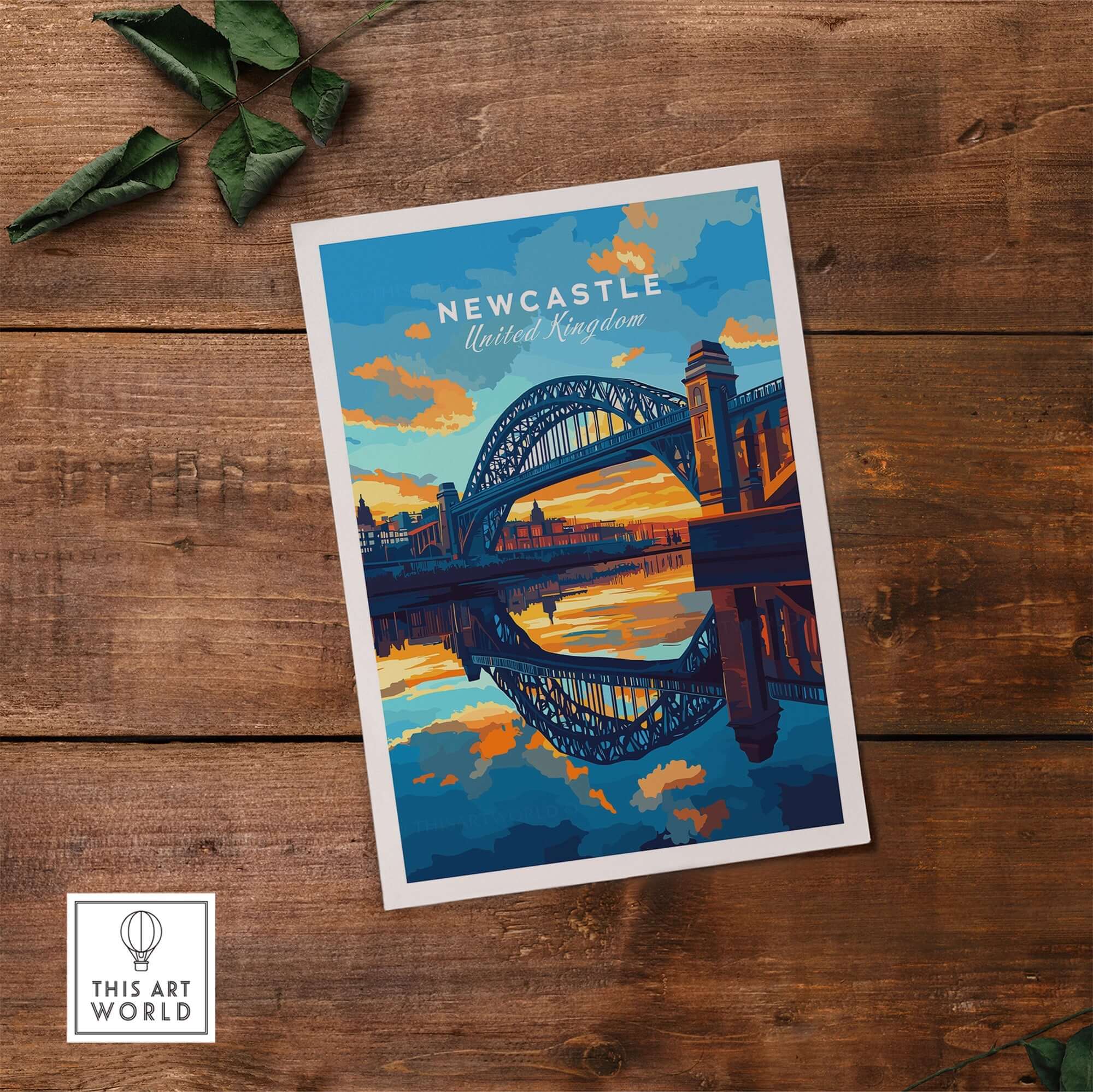 Newcastle Wall Art featuring the iconic Tyne Bridge and a vibrant sunset reflection.