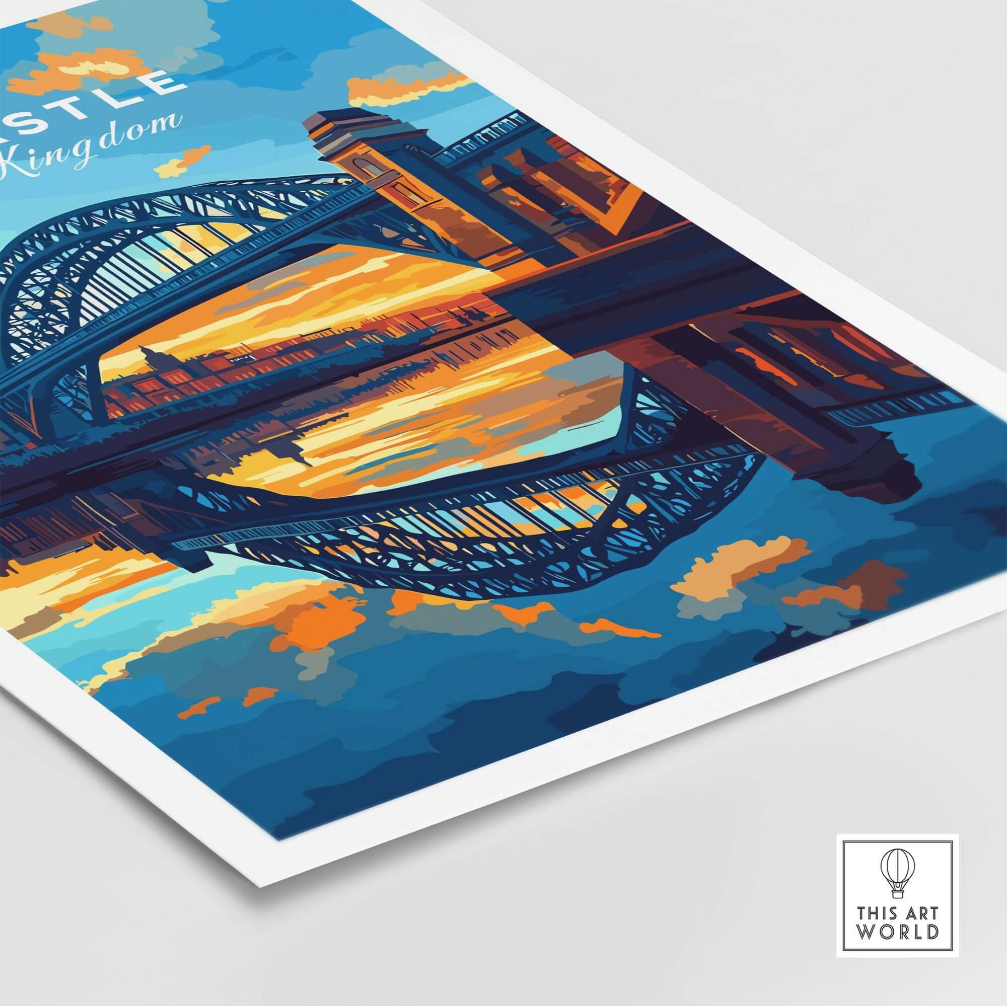 Newcastle Wall Art featuring the iconic Tyne Bridge against a vibrant sunset backdrop.