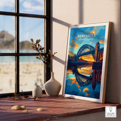 Newcastle Wall Art featuring the Tyne Bridge and sunset reflection, perfect for home decor.