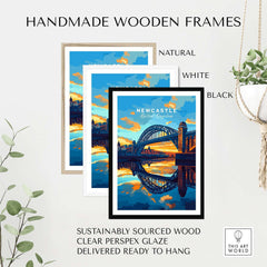 Newcastle Wall Art framed in handmade wooden frames available in natural, white, and black finishes.