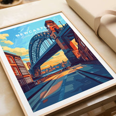 Newcastle Wall Art Poster featuring the Tyne Bridge in vibrant colors, perfect for home or office decor.