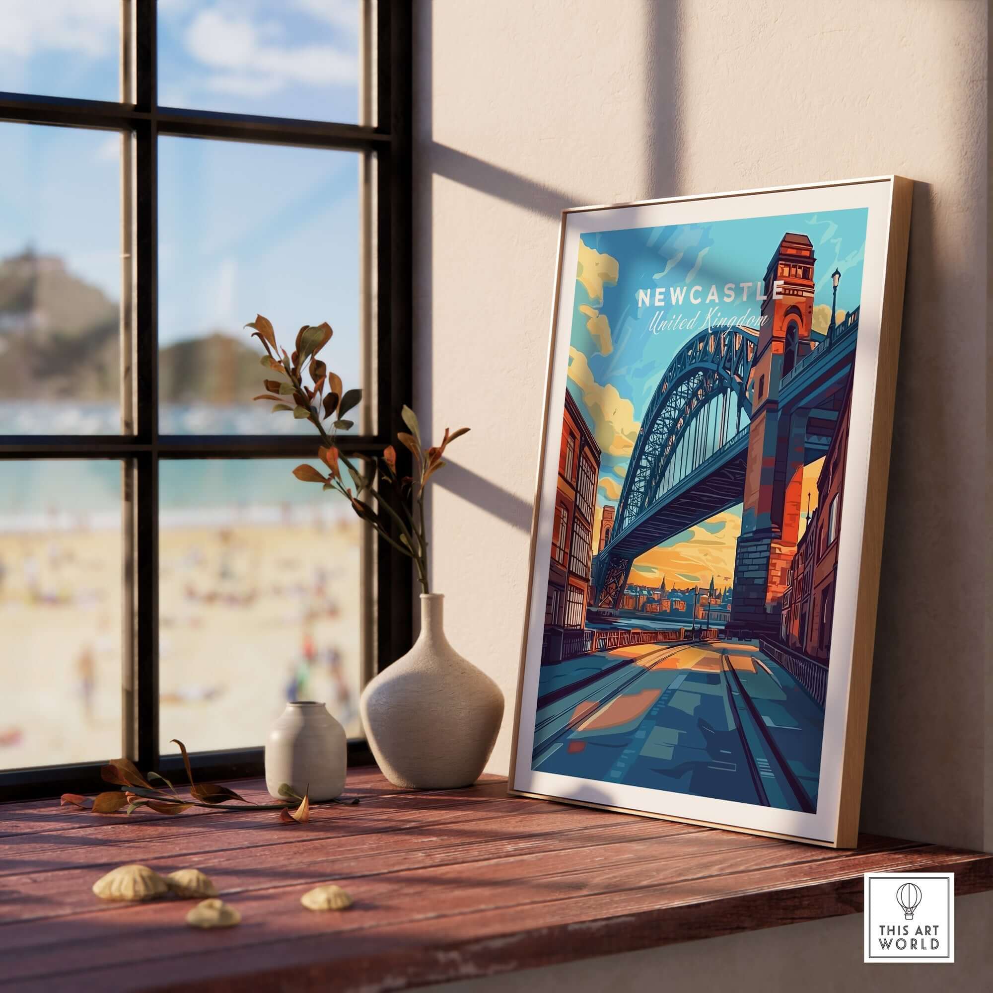 Newcastle Wall Art Poster showcasing the Tyne Bridge, perfect for home or office decor, celebrating Newcastle's beauty.