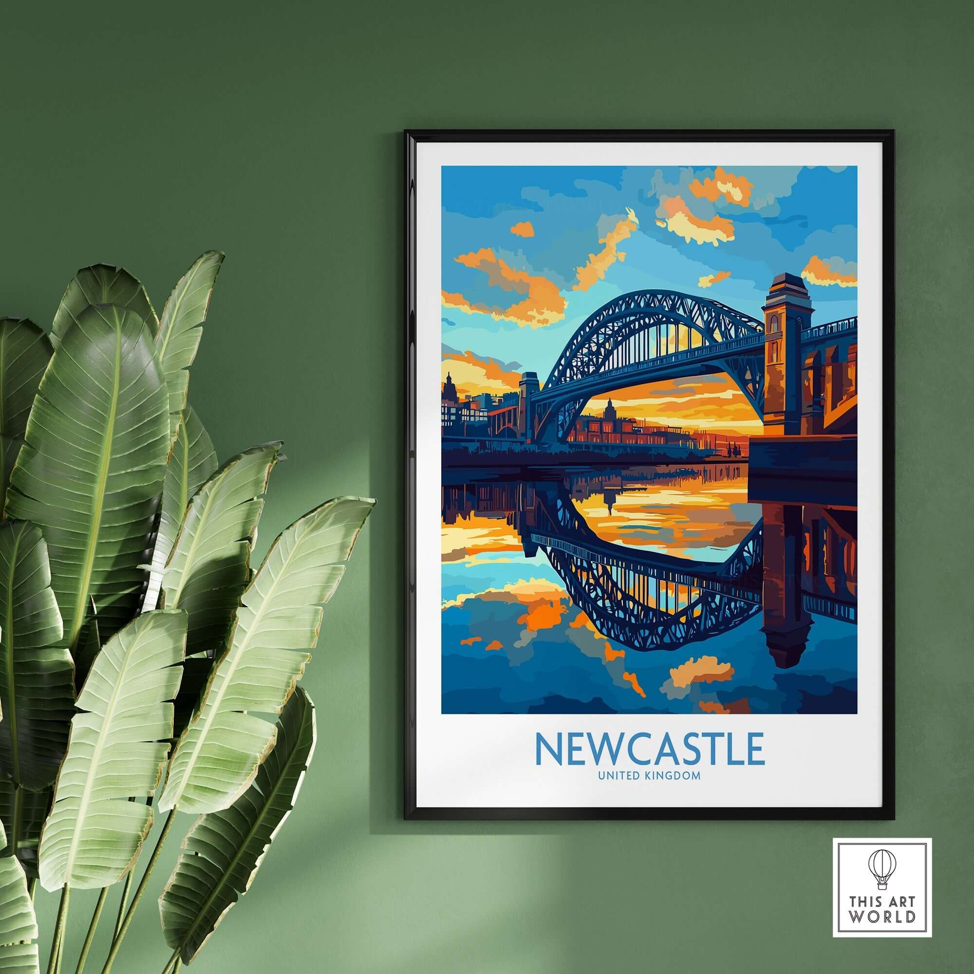 Newcastle Wall Art Print showcasing the Tyne Bridge at sunset, adding elegance to home decor.