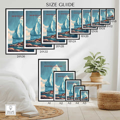 Newfoundland Canada Wall Art size guide showcasing various frame sizes with iceberg design.