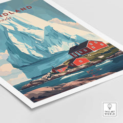 Newfoundland Canada Wall Art featuring a stunning iceberg and colorful houses by the serene water.