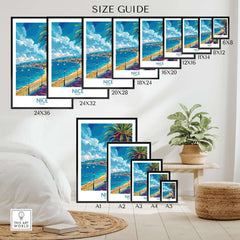 Nice Poster - French Riviera size guide showing different dimensions for wall art prints featuring Nice.